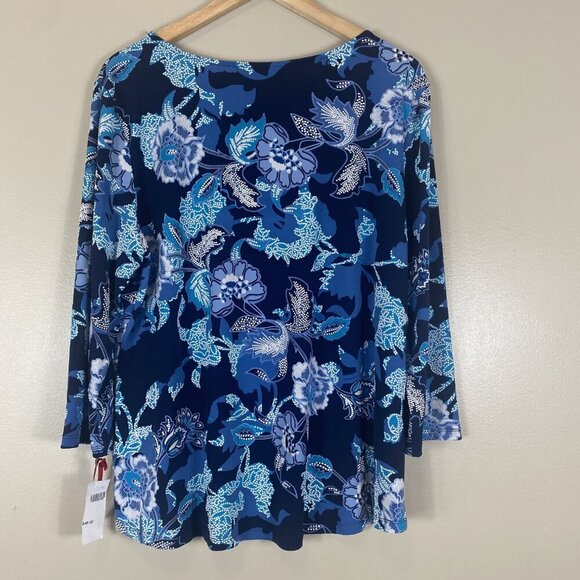 Ruby Rd. Blue Floral Print Tunic Top - Picture 4 of 5